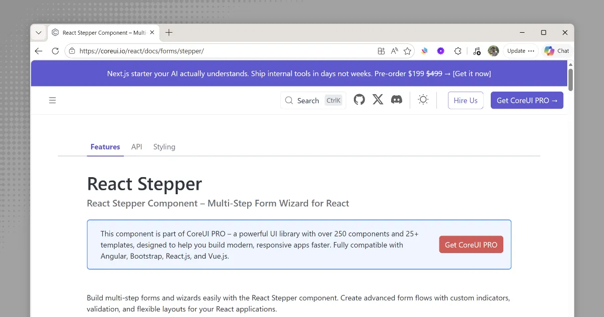 CoreUI Stepper component