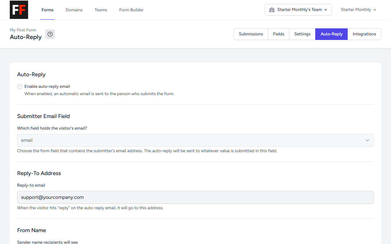 The Auto-Reply tab in the form navigation