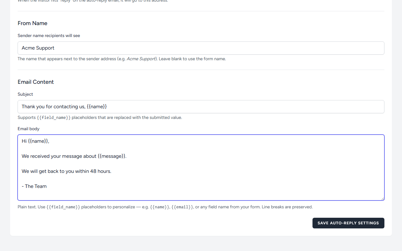 The subject and body fields filled with example text