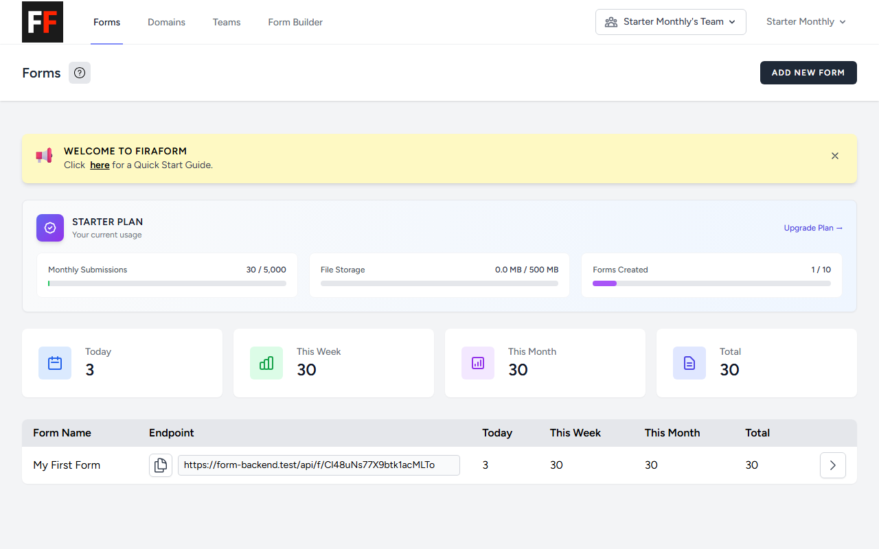 The Forms list showing the My First Form we'll configure