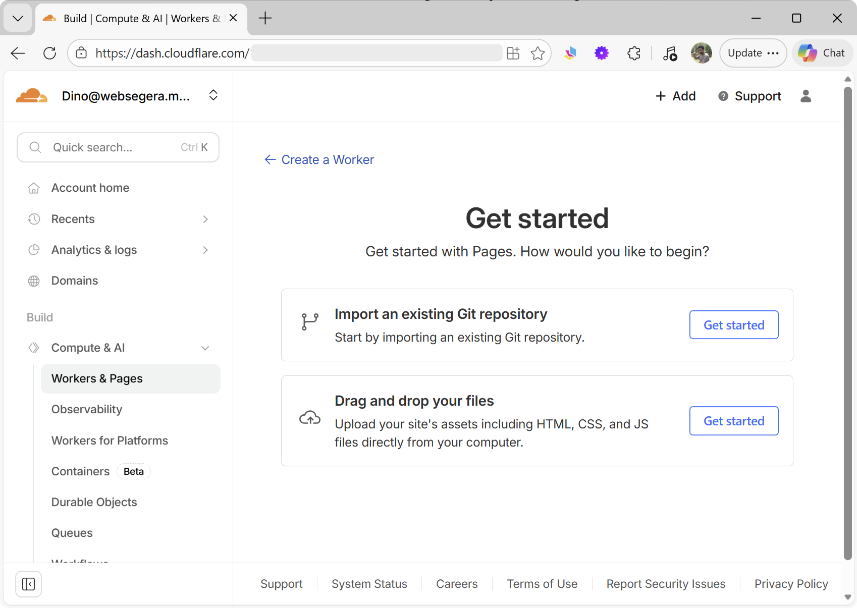 Cloudflare Pages direct upload interface for ZIP files
