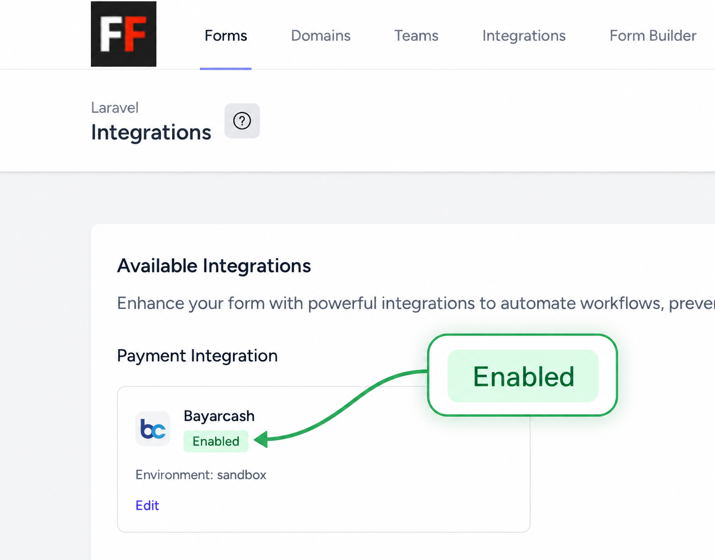 Enabling the payment gateway on a specific form in the FiraForm dashboard