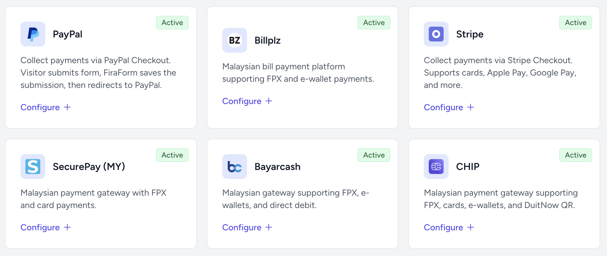 Connecting a payment gateway from Team Integrations in the FiraForm dashboard